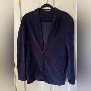 Murano Mens Navy Velvet Single-Button Shawl Collar Blazer size L